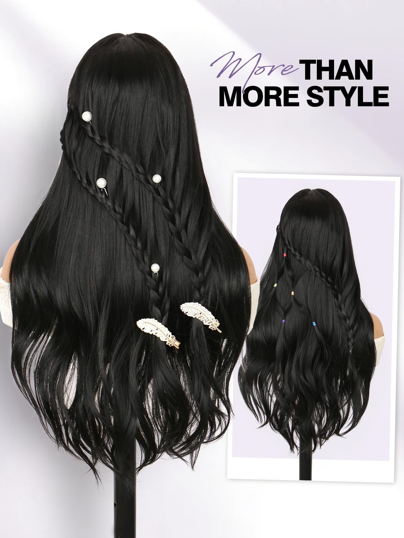 WIGER Long Wavy Layered Wig for Women Black Middle Part Curly Wavy Wigs 24 Inch TALOS Natural Looking Synthetic Heat Resistant Fiber Wig for Daily Party Use - Image 2
