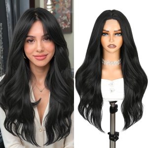 WIGER Long Wavy Layered Wig for Women Black Middle Part Curly Wavy Wigs 24 Inch TALOS Natural Looking Synthetic Heat Resistant Fiber Wig for Daily Party Use