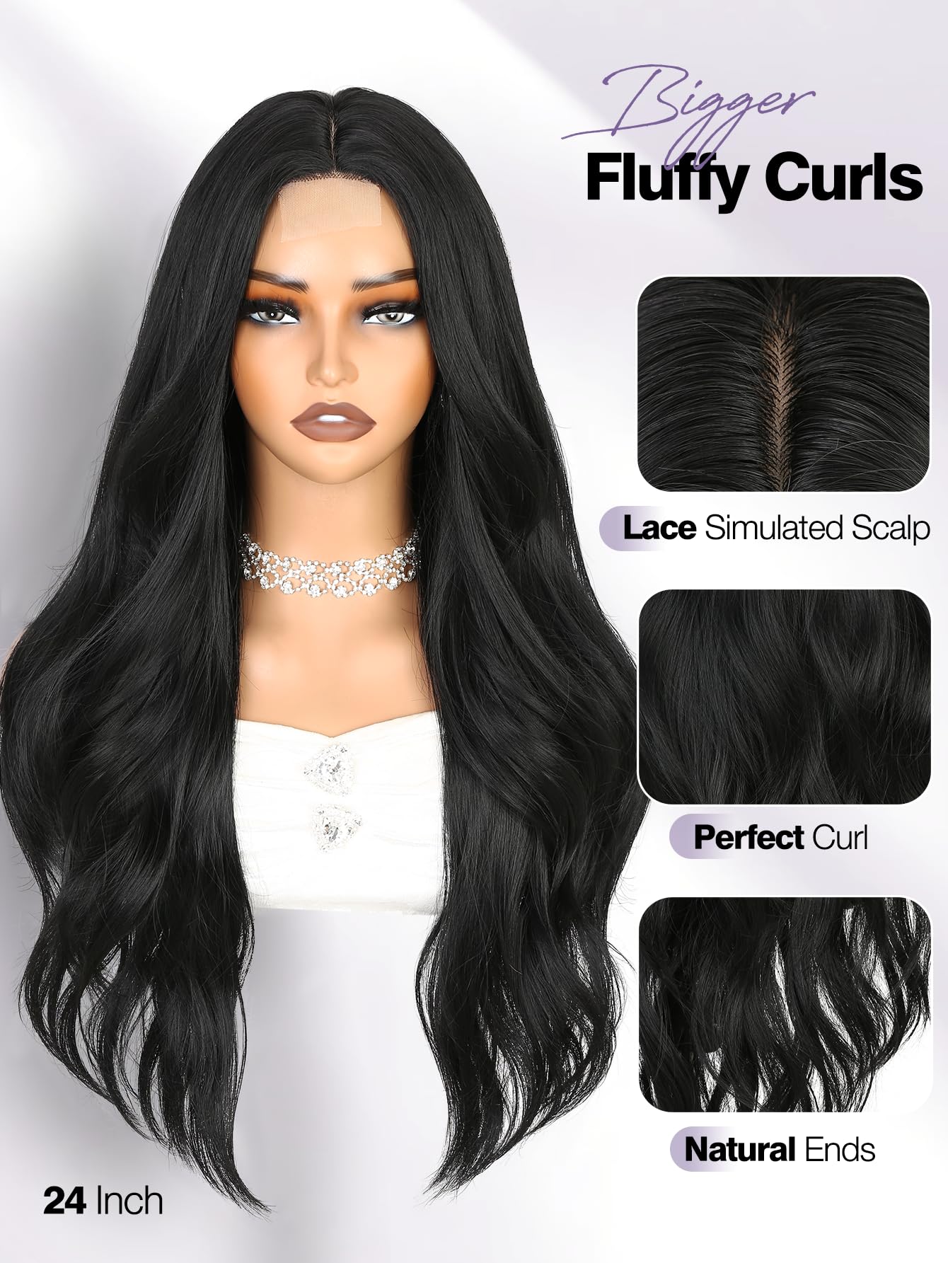 WIGER Long Wavy Layered Wig for Women Black Middle Part Curly Wavy Wigs 24 Inch TALOS Natural Looking Synthetic Heat Resistant Fiber Wig for Daily Party Use - Image 4